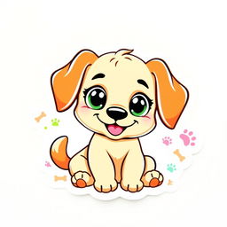 A cute cartoon-style sticker of an adorable dog with big, expressive eyes and floppy ears, showcasing a friendly and playful demeanor