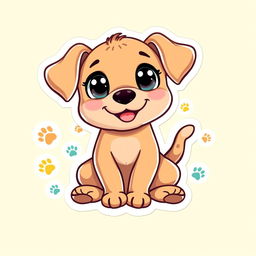 A cute cartoon-style sticker of an adorable dog with big, expressive eyes and floppy ears, showcasing a friendly and playful demeanor