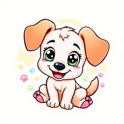 A cute cartoon-style sticker of an adorable dog with big, expressive eyes and floppy ears, showcasing a friendly and playful demeanor