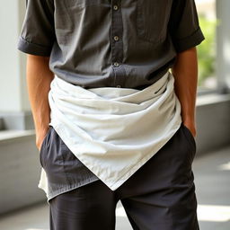 A man wearing a square-shaped cotton cloth wrapped around his lower body, showcasing a casual yet unique outfit
