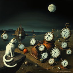 A surreal artwork inspired by Salvador Dali's 'The Persistence of Memory,' featuring a dreamlike landscape characterized by dark colors and a haunting atmosphere