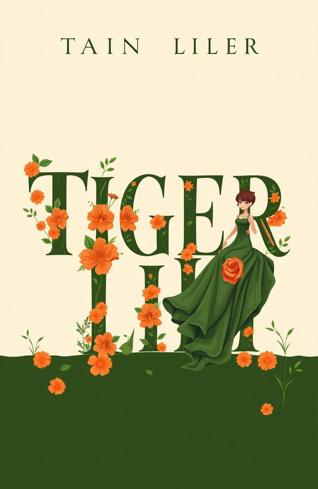 A typographic book cover titled 'Tiger Lily', designed with an elegant floral and mysterious theme