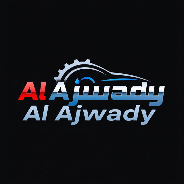 A creative and modern logo design for 'Al Ajwady', featuring stylized automotive elements such as gears or car silhouettes integrated seamlessly into the typography