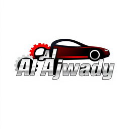 A creative and modern logo design for 'Al Ajwady', featuring stylized automotive elements such as gears or car silhouettes integrated seamlessly into the typography