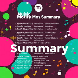 A vibrant and colorful Spotify Wrapped style image, showcasing a personalized music summary for a user