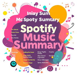 A vibrant and colorful Spotify Wrapped style image, showcasing a personalized music summary for a user