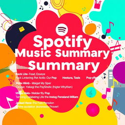 A vibrant and colorful Spotify Wrapped style image, showcasing a personalized music summary for a user