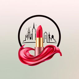A creative and artistic representation combining a location logo with a vibrant lipstick graphic