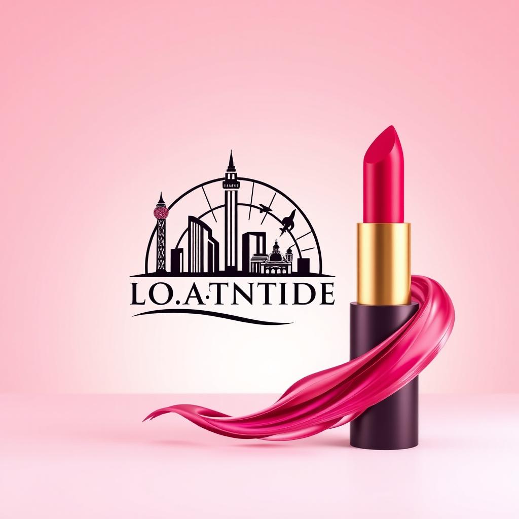 A creative and artistic representation combining a location logo with a vibrant lipstick graphic