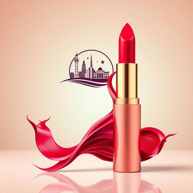 A creative and artistic representation combining a location logo with a vibrant lipstick graphic