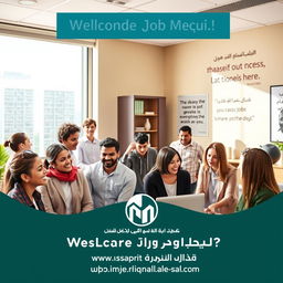 A visually appealing promotional image for a job recruitment agency, featuring a professional and inviting office environment
