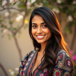 A portrait of Jinane Issa, a woman with a grace and elegance that shines through her expressive eyes