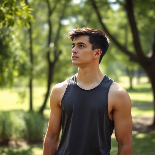 A 26-year-old healthy male, looking thoughtful and contemplative