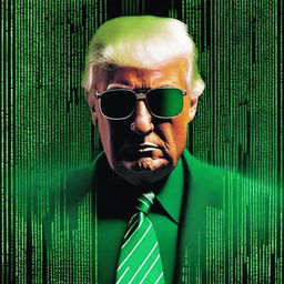 An exceptional quality, digital art image of Donald Trump in the style of an NFT, themed around The Matrix