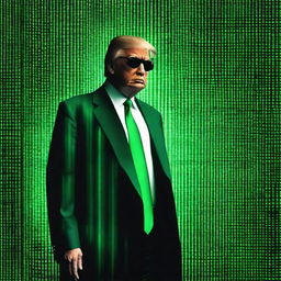 An exceptional quality, digital art image of Donald Trump in the style of an NFT, themed around The Matrix