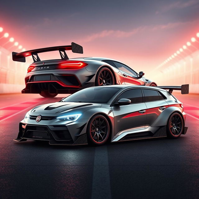 A striking vision of the next generation Fiat Ritmo turbo cars, envisioned from the future