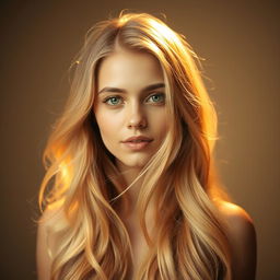 A captivating image featuring a portrait of a person with long, flowing blonde hair, illuminated by a soft, warm light