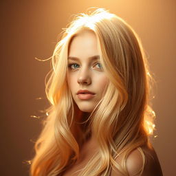 A captivating image featuring a portrait of a person with long, flowing blonde hair, illuminated by a soft, warm light