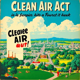 A vibrant and striking vintage poster from the 1950s advocating for the Clean Air Act, showcasing bold artwork and retro typography