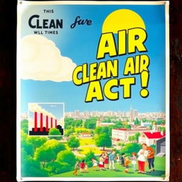 A vibrant and striking vintage poster from the 1950s advocating for the Clean Air Act, showcasing bold artwork and retro typography