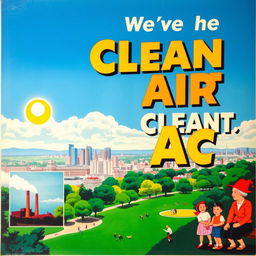 A vibrant and striking vintage poster from the 1950s advocating for the Clean Air Act, showcasing bold artwork and retro typography
