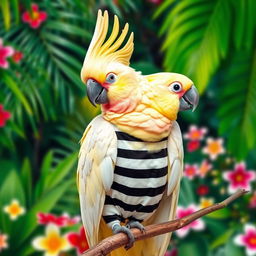 A vibrant and colorful cockatoo, known for its striking crest and elegant feathers, perched gracefully on a branch