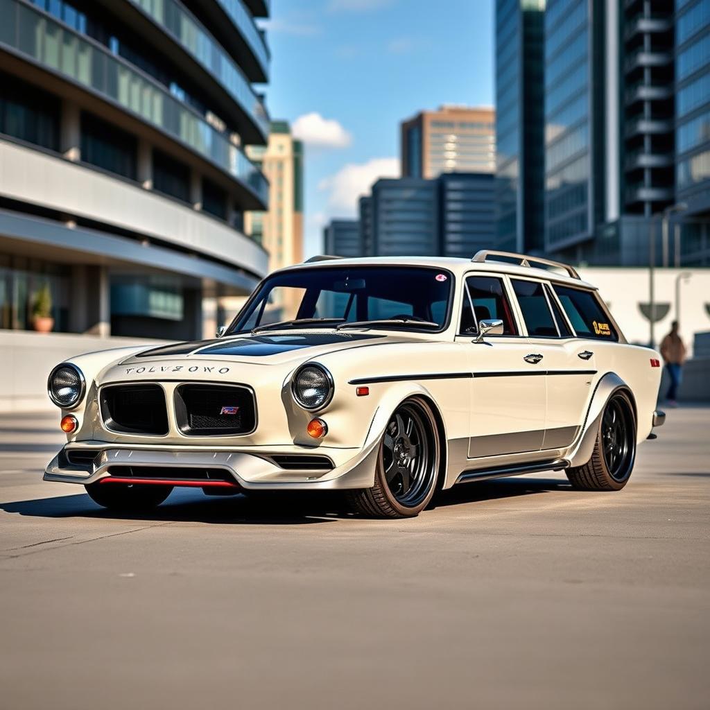 The next generation Volvo Amazon Turbo, envisioned from the future, featuring striking 20-inch TWR rims that enhance its performance and aesthetics