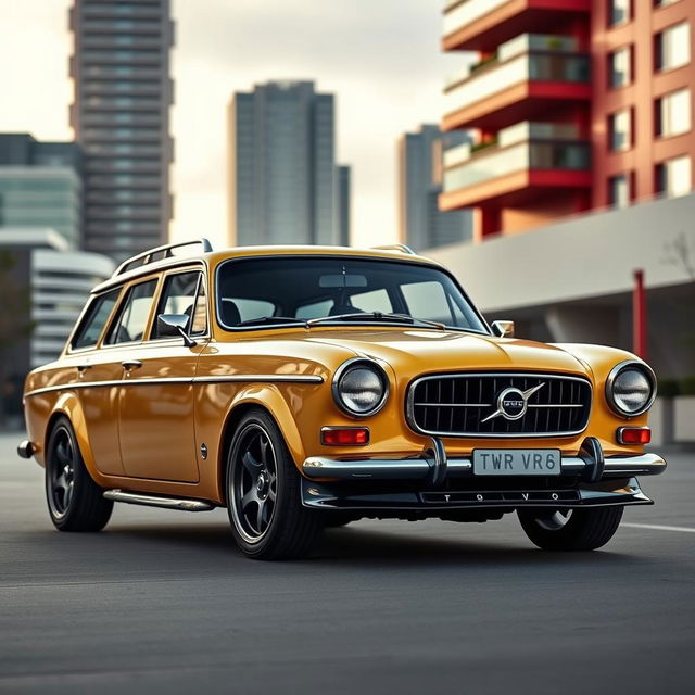 The next generation Volvo Amazon Turbo, envisioned from the future, featuring striking 20-inch TWR rims that enhance its performance and aesthetics