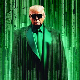 An exceptional quality, digital art image of Donald Trump in the style of an NFT, combining elements from The Matrix and The Terminator