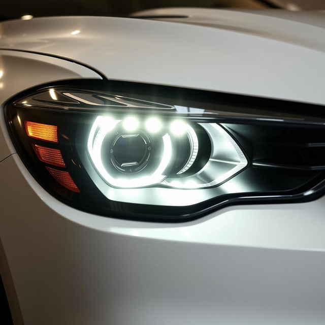 A close-up shot of Al Ajwady headlights, showcasing their sleek and modern design