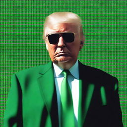 A high-quality, digital art image of Donald Trump in the style of an NFT, combining elements from The Matrix and the White House