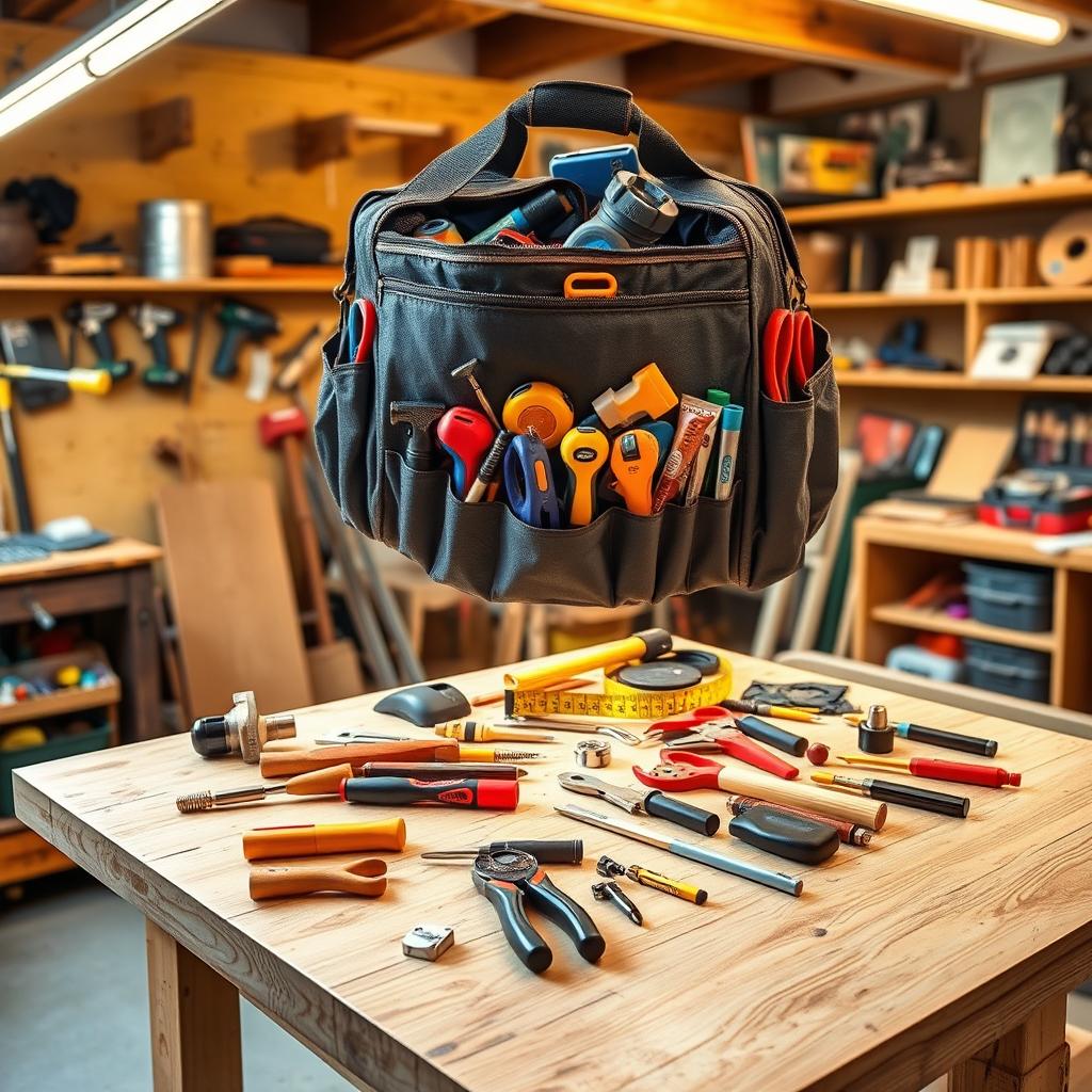 A versatile tool bag that magically transforms into a fully functional work table