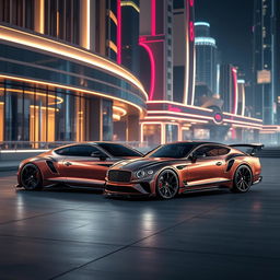 Two next generation Bentley Turbo cars, envisioned from the future, showcasing an extravagant design paired with high-performance features