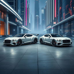 Two next generation Bentley Turbo cars, envisioned from the future, showcasing an extravagant design paired with high-performance features