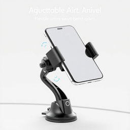 A detailed and stylish design of a phone arm holder, showcasing an adjustable smartphone arm mount suitable for use in cars or on desks