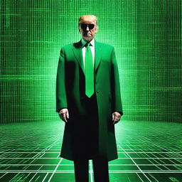 A top-notch, digital art image of Donald Trump in the style of an NFT, combining elements from The Matrix and a ship theme