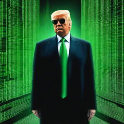 A top-notch, digital art image of Donald Trump in the style of an NFT, combining elements from The Matrix and a ship theme