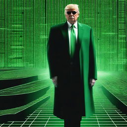 A top-notch, digital art image of Donald Trump in the style of an NFT, combining elements from The Matrix and a ship theme