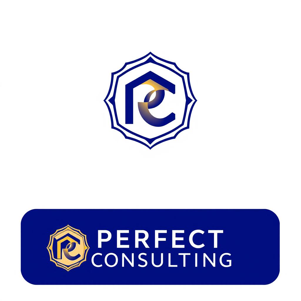 A sophisticated and modern logo design for 'Perfect Consulting', a company specializing in financial, technological, and legal consulting