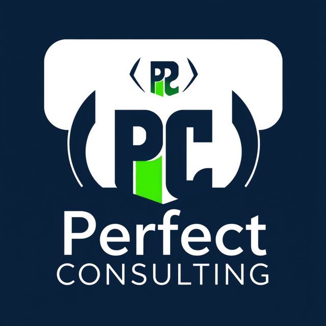 A sleek and modern logo design for 'Perfect Consulting' that specializes in financial, technological, and legal consulting