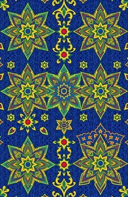 Intricate Islamic geometric patterns featuring vibrant colors and detailed designs