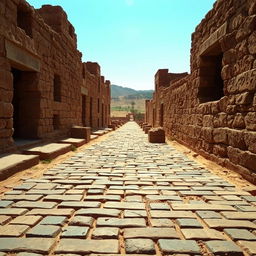 An evocative scene showcasing the remains of the ancient streets of Mohenjo-Daro, one of the largest cities of the Indus Valley Civilization