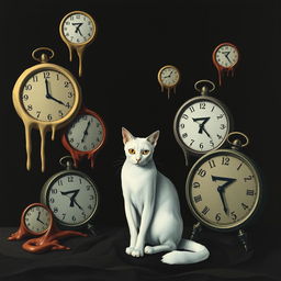 A surreal, black-themed artwork inspired by Salvador Dali's 'The Persistence of Memory', featuring sharp angular shapes