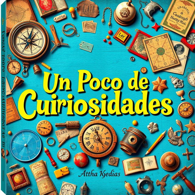 A captivating horizontal book cover design featuring the title 'Un Poco de Curiosidades' in bold, playful typography