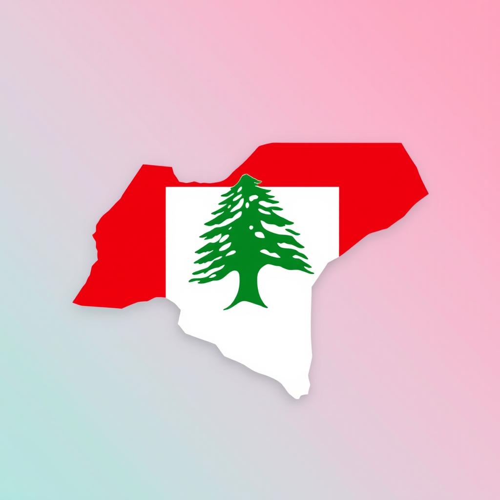 An artistic representation of a Lebanese map logo, featuring the outline of Lebanon filled with colors from the Lebanese flag: red, white, and green