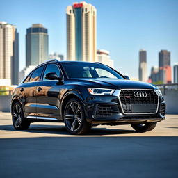 A sleek black 2017 Audi Q3 S-Line parked in an urban setting, showcasing its modern lines and sporty design