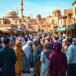 A vibrant scene showcasing Syrian people living in a culturally rich and secular society, emphasizing harmony and mutual respect