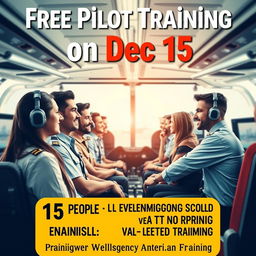 A vibrant and eye-catching poster design promoting free pilot training on December 15, focusing on English communication skills and American accent
