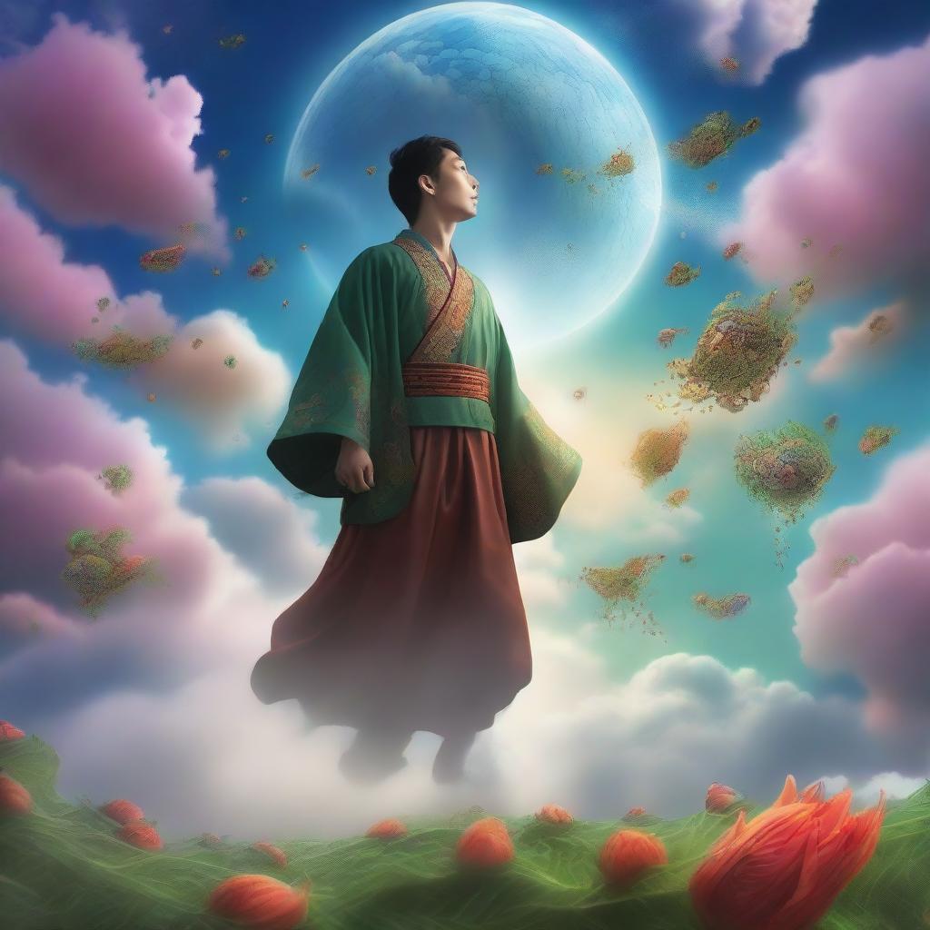 This is a digital art image of a fantastical sky filled with celestial bodies and mystical clouds, embodying the theme of cultivation and Xuanhuan fantasy