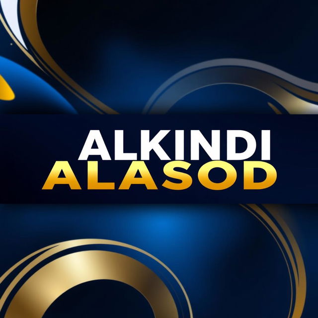 A professional and eye-catching YouTube channel banner featuring the name 'ALKINDI ALASOD' in large, bold letters